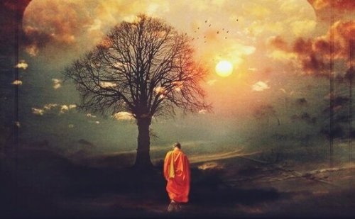 bouddhiste devant un arbre