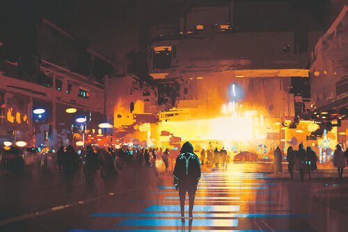 homme dans une ville