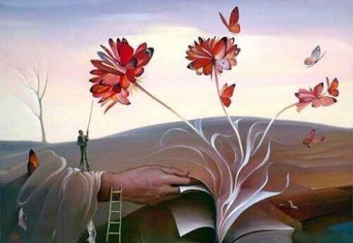 fleurs qui sortent d'un livre