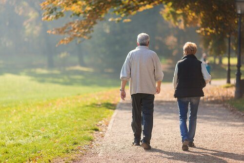 couple de personnes âgées qui pratiquent la marche