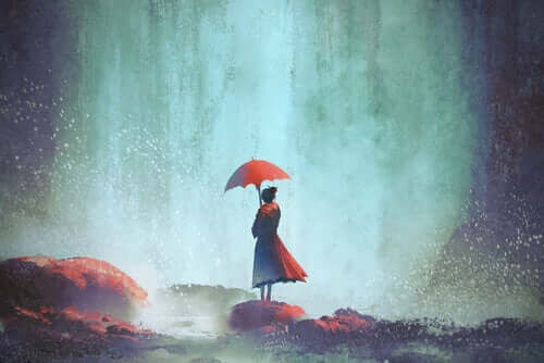 Dessin d'une femme avec un parapluie