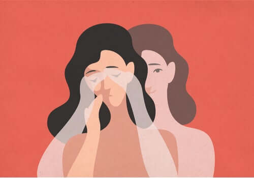 Le dessin d'une femme s'enlaçant elle-même