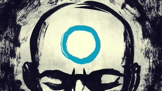 Un homme avec un cercle bleu sur le front