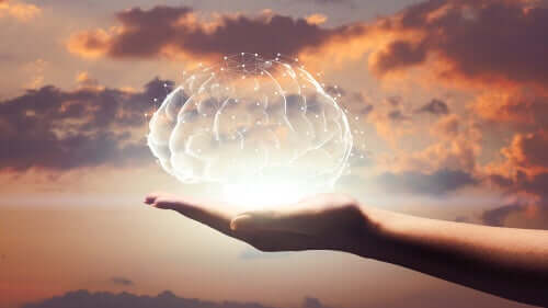 Une main tenant un cerveau