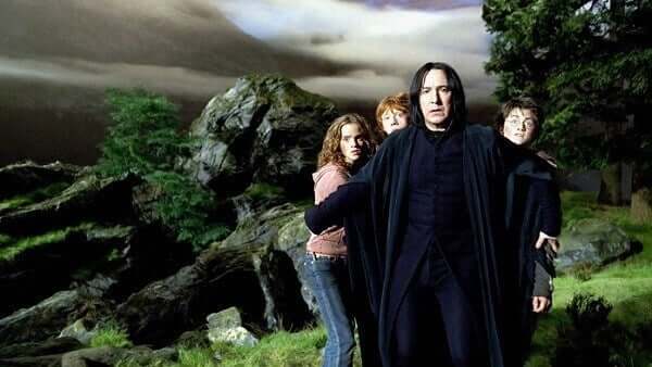 Severus Rogue protégeant Harry, Ron et Hermione