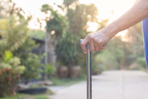 Une personne âgée faisant du Cane-Fu
