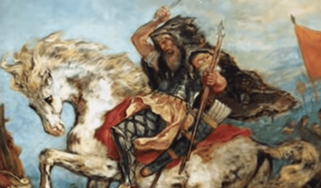 Un guerrier monté sur un cheval.