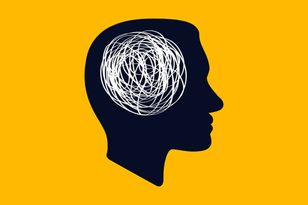 Une illustration représentant les pensées dans le cerveau.