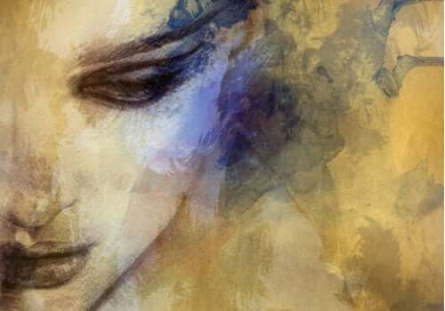 Un dessin d'une femme le regard baissé. 