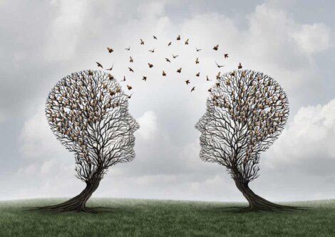 Deux arbres en forme de tête.