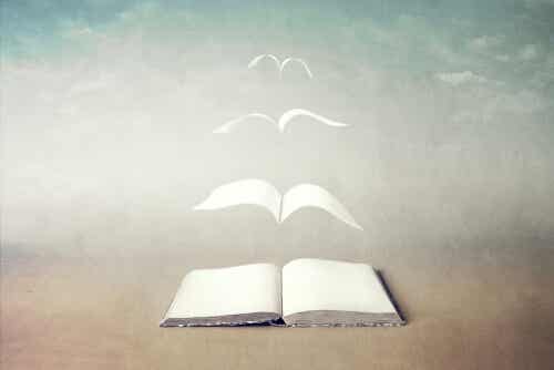 Livre avec des pages qui volent.