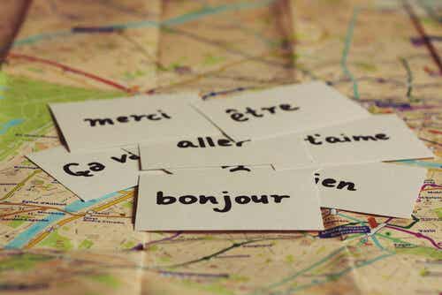 Mots inscrits sur des bouts de papier. 